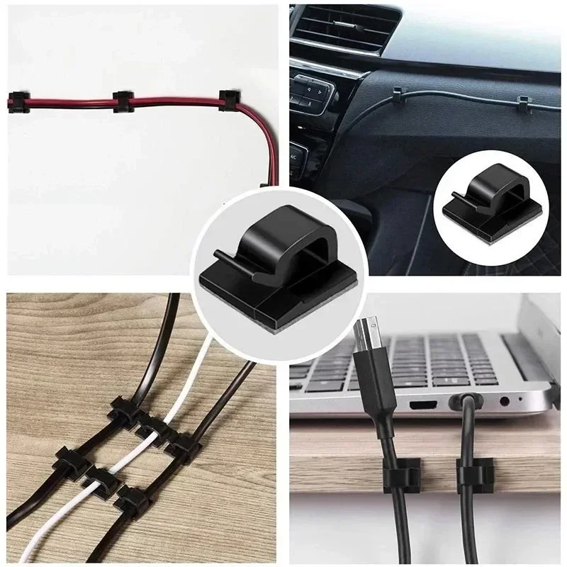 50X Strong Viscosity Cable Clips Wire Management Cord Organizer Adhesive Cable Holder Clamp Tie for Home Office Wall Car Desk