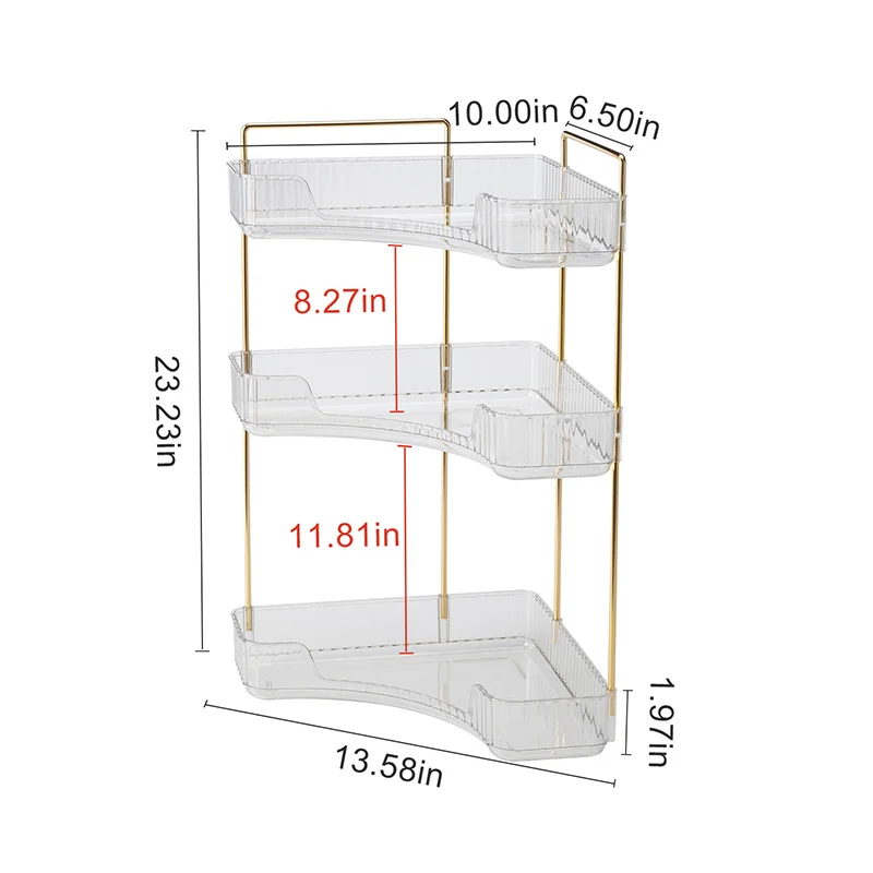 Scaffale per il trucco Accessorio da bagno multifunzione Scaffale angolare per la cura della pelle del profumo del rossetto a 3 strati di grande