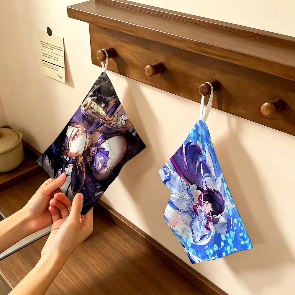 Popular C-Columbia G-Genshin I-Impact Polyester Cotton Hand Wiping Towel, Anti-shrink Hanging Kitchen Cloth for Cleaning