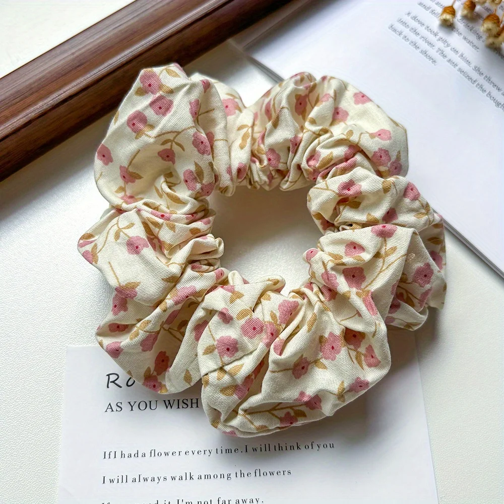 

Blue Purple Floral Scrunchy Hair Tie Elastic Hair Band for Women Girls Boho Style Bun Maker Ponytail Holder Hair Accessories