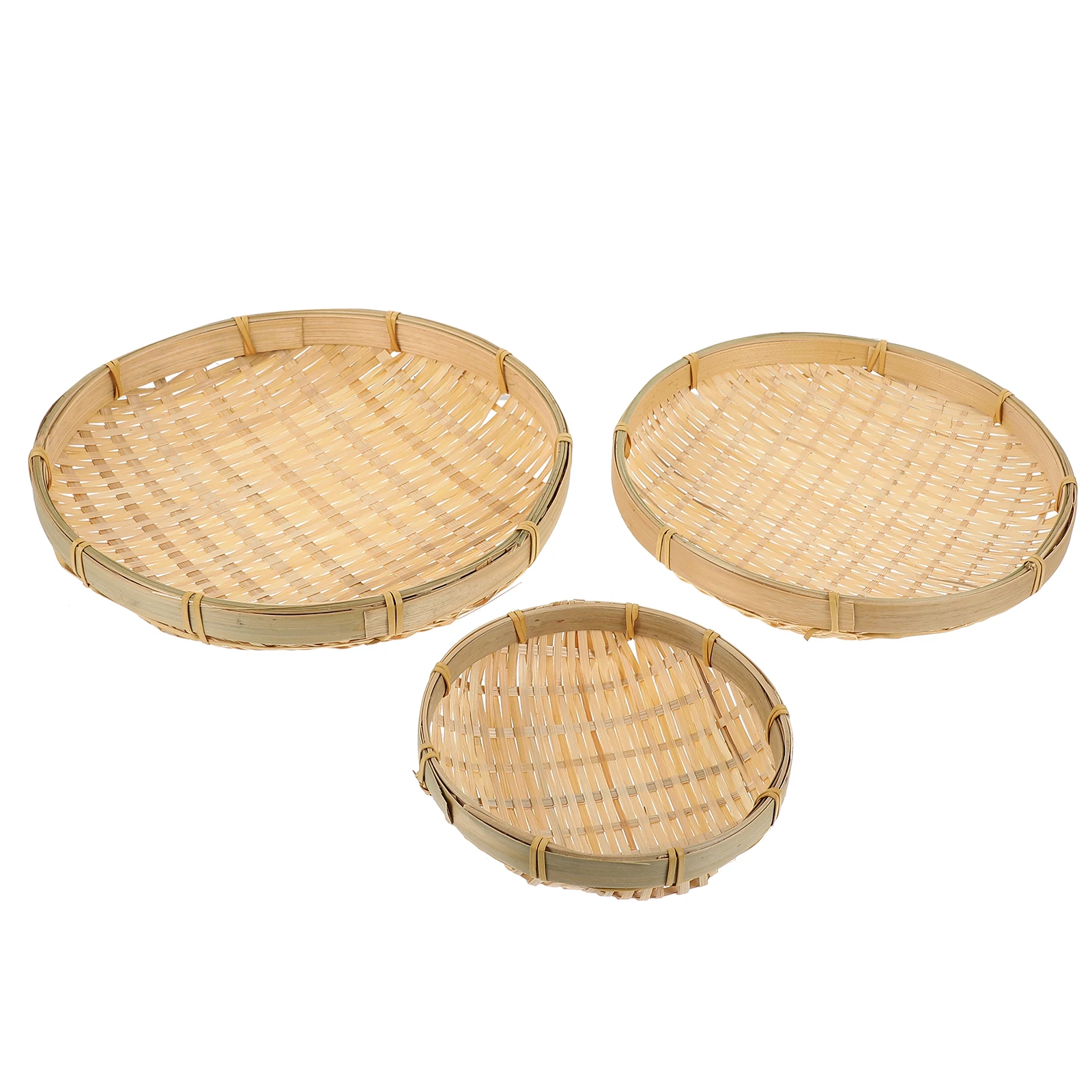 

3Pcs Bamboo Storage Sieve Snack Holder Desk Woven Storage Holder Woven Basket Decor Kitchen Tray
