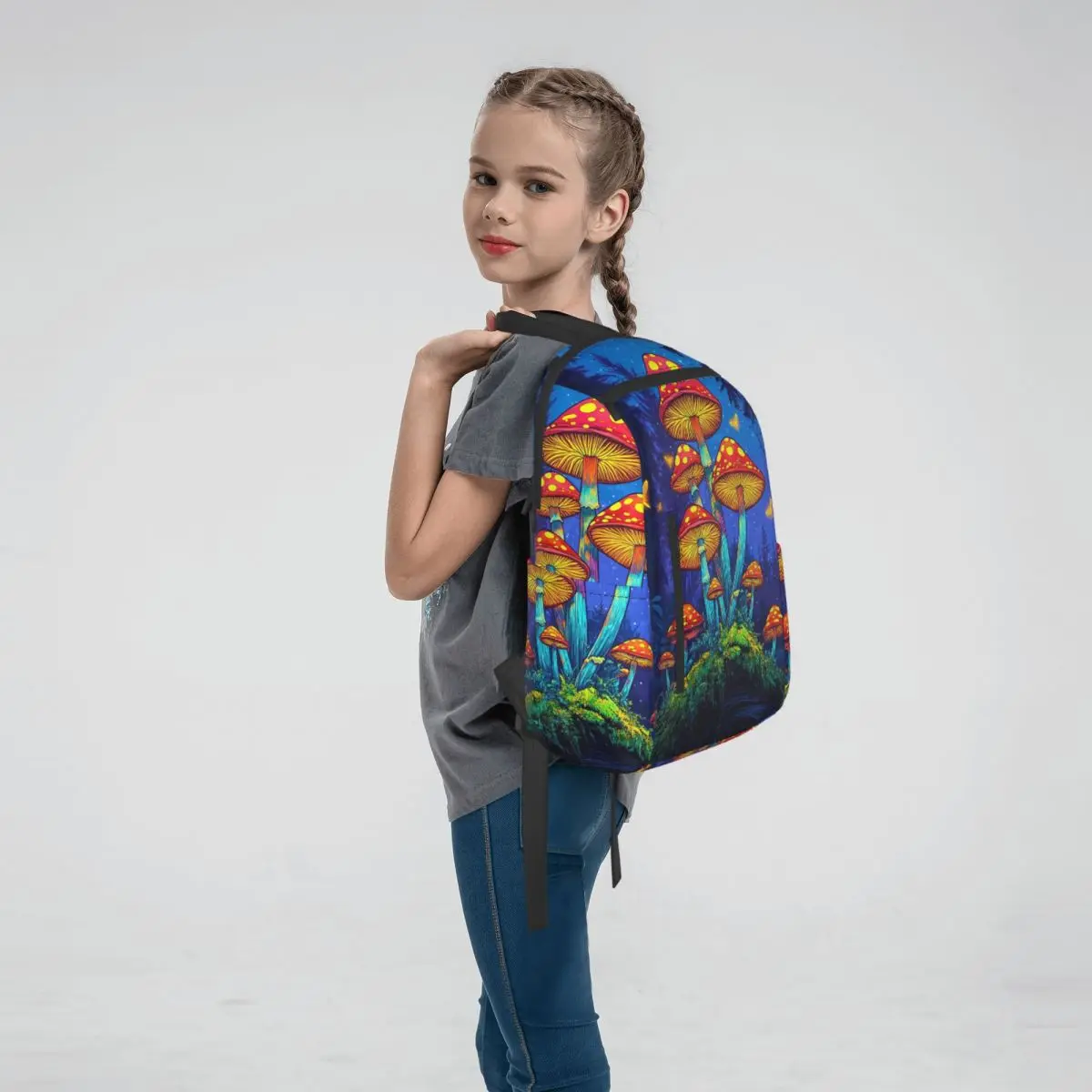 Neon Glowing Magic Mushrooms Backpack Daypack Boys Girls BookBag School Bag Shoulder Bags for Men Women