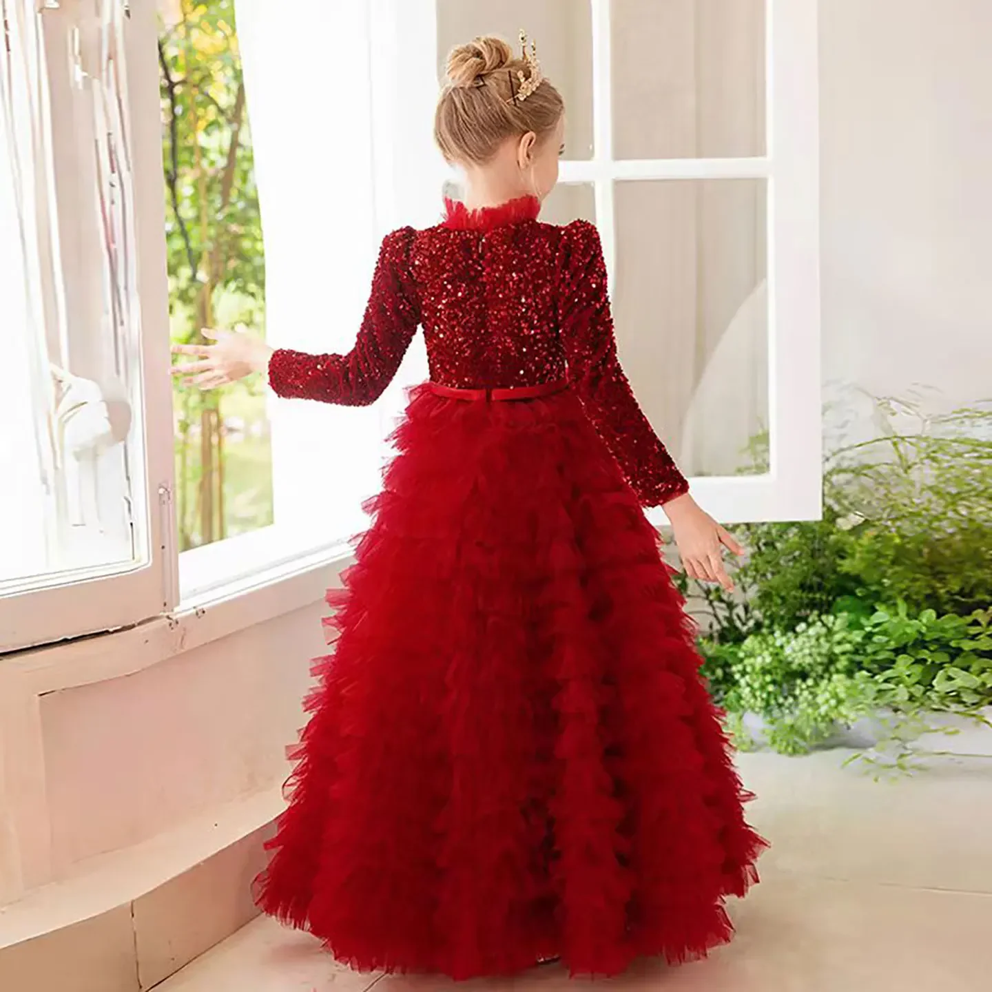 Custom Luxury Dress Women Wedding Guest Dress Girls Wedding Gown Luxurious Birthday Party Dress Pageant Runway Sequin Tulle Bow