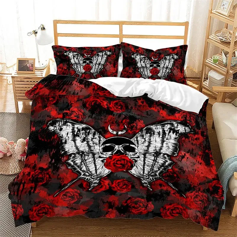 

Death Butterfly Gothic Skull Duvet Cover Set Butterflies Skeleton Halloween Bedding Sets Ombre Hippie Comforter Cover King Size