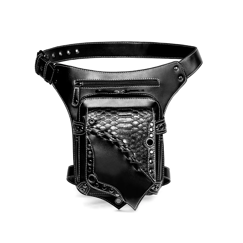 Men Punk style Vintage PU Waist Pack, Multi-Purpose Drop Leg Bag for men, Motorcycle Bike Outdoor Travel Hiking Hip Belt bag 가방