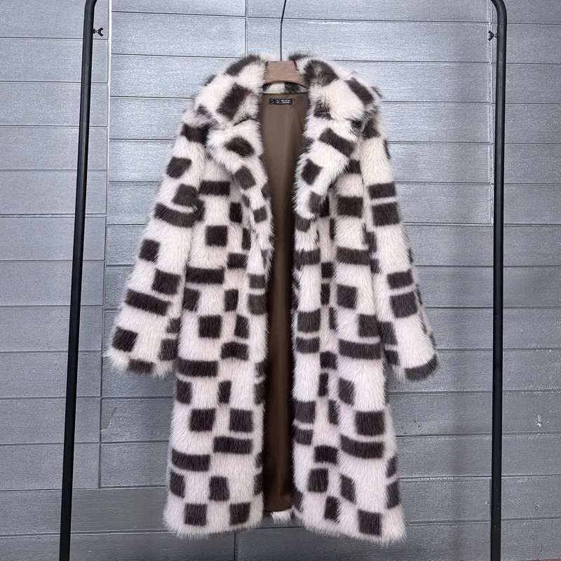 Women Faux Fur Coats Y2k Jackets Turn Down Collar Long Open Stitch Loose Coat Thick Warm Fur Outwear Maxi Autumn 2025 Winter