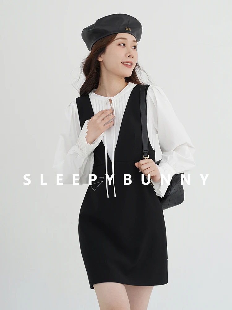 V-Neck Sleeveless Pinafore Dress Women Slim Fit Straight A-Line Layering Vest Skirt Chic Office or Daily Wear Petite Friendly