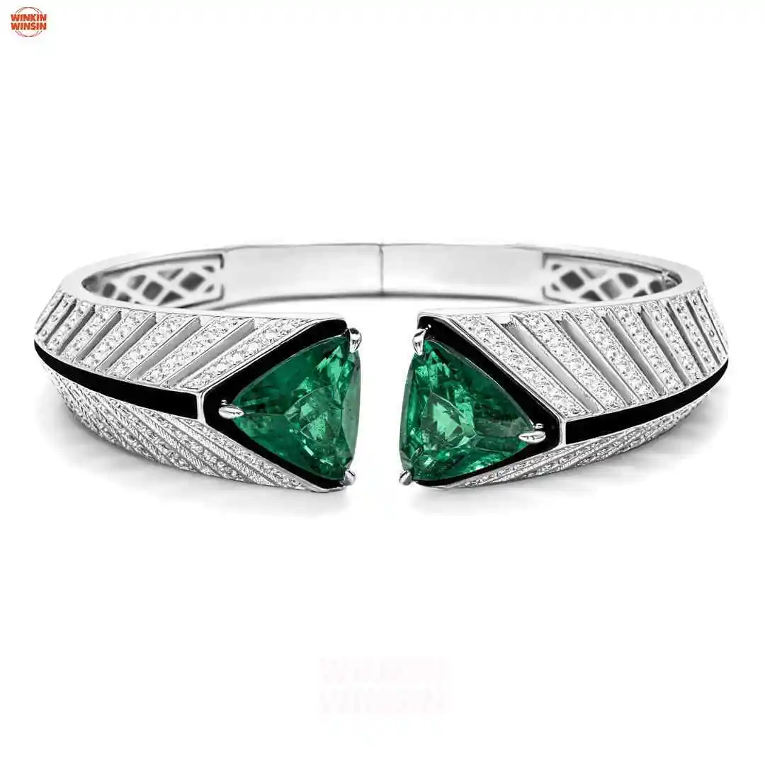 

Winkin Winsin Brand Luxury Designer Real 925 Sterling Silver Bangles For Women Man S925 Crystal Green Gemstones Bangle Jewelry