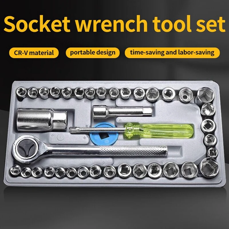 

TOP 40 Pieces Of Auto Repair Tools, Car-Mounted Tools, Repair Tools, Emergency Socket Combination Wrench