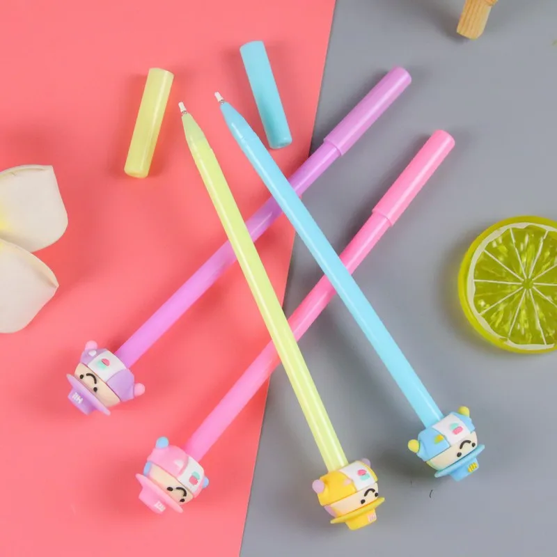 50PCS  Cartoon signature pen expression doll three-dimensional soft rubber head Rollerball pen cute stationery student pen