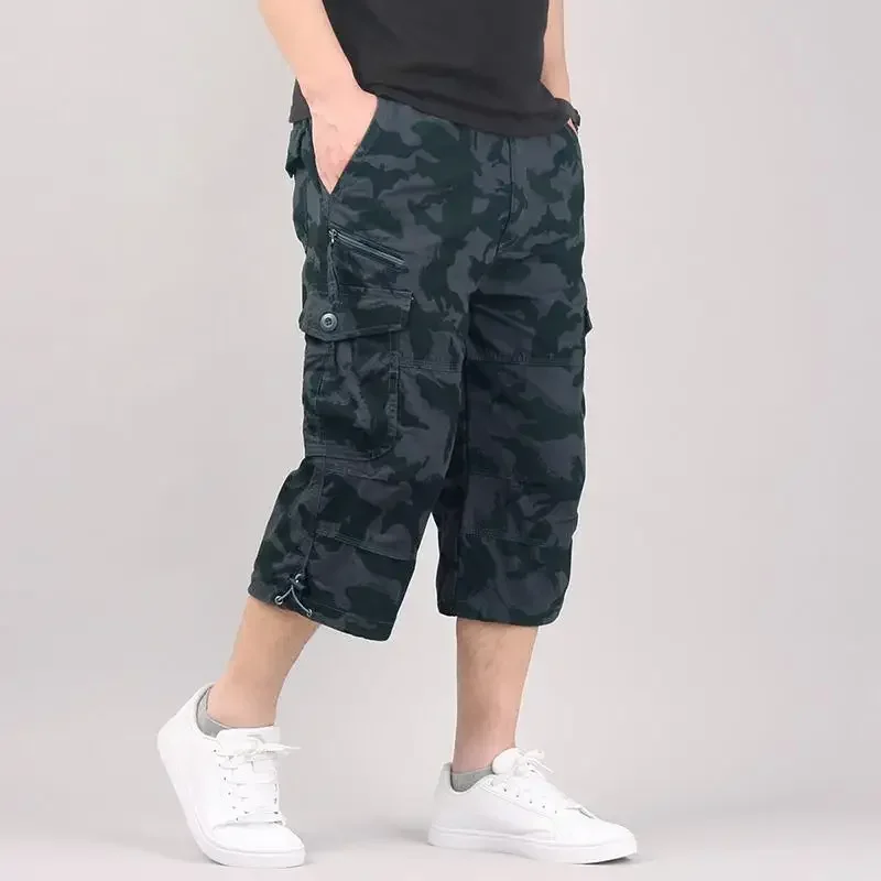 

Men's Cargo Shorts Summer Loose Casual Pants Elastic Waist Large Size Outdoor Jogging Sweatpants Trend Multi Pockets