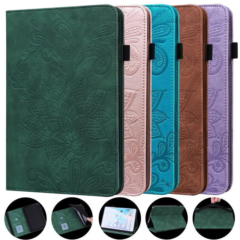 Suitable for Samsung Tab A9plus flat leather case for Tab A7 lace embossed card holder anti-drop case