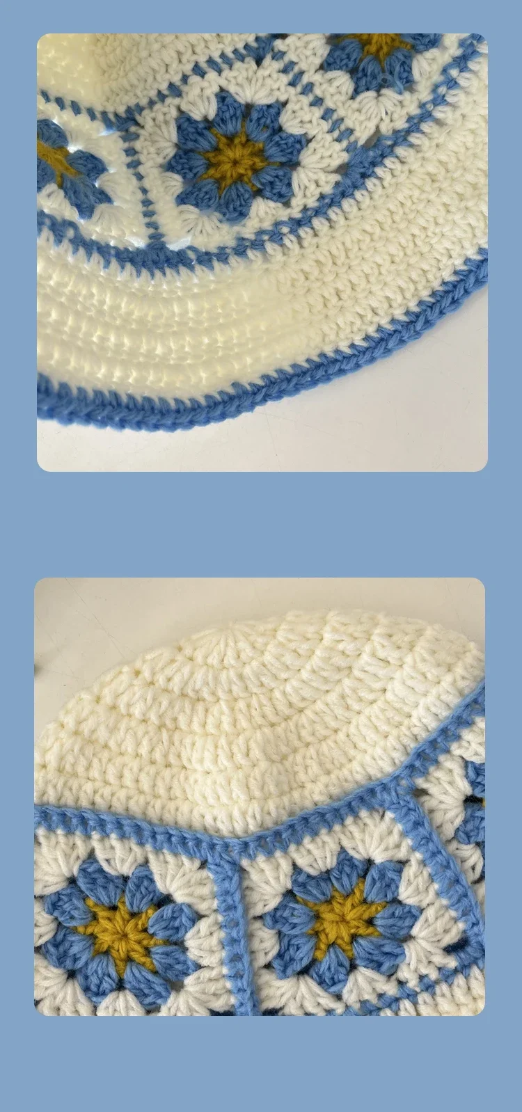 2026 NEU Japanische handgefertigte Blumen- und Karomuster-Häkel-Eimerhüte für Damen, Sommer-Fischermütze mit Farbkombination, gestrickte Strandmütze für Mädchen, Y2k – Detail 17