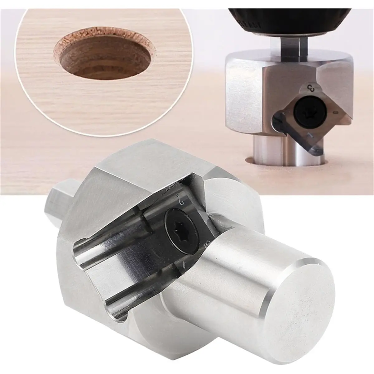 Bench Dog Hole Chamfer Reamer - Alloy Steel for Woodworking, Polished Finish, Hex Shank for Electric Drills
