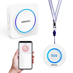 SINGCALL Tuya WiFi Smart Home Wireless Caregiver Pager System 1 WiFi SOS Button, 1 Plugin Receiver for Elderly, Patient