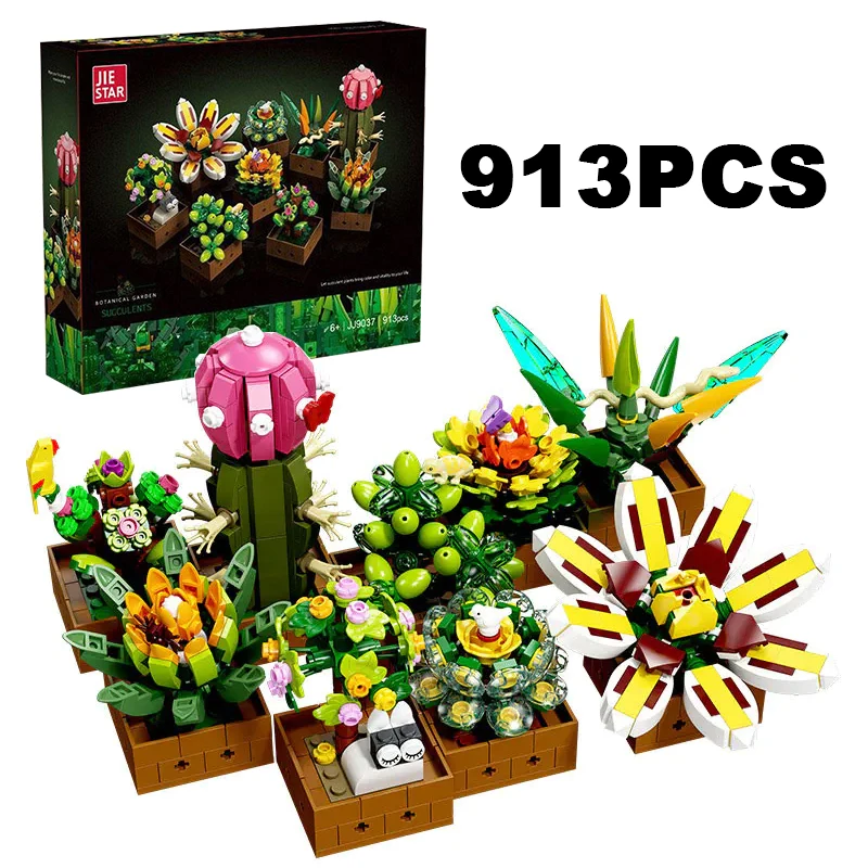 Creative Succulent Potted Plants Building Blocks Set Flower Bonsai Home Desktop Decoration Assemble Bricks Toys Gifts For Adult