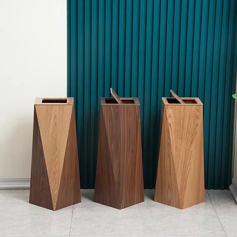 Creative Wooden Trash Can with Lid, Nordic Ins Light Luxury Garbage Bin, Waste Disposer for Bathroom Hotel Office & Homestay