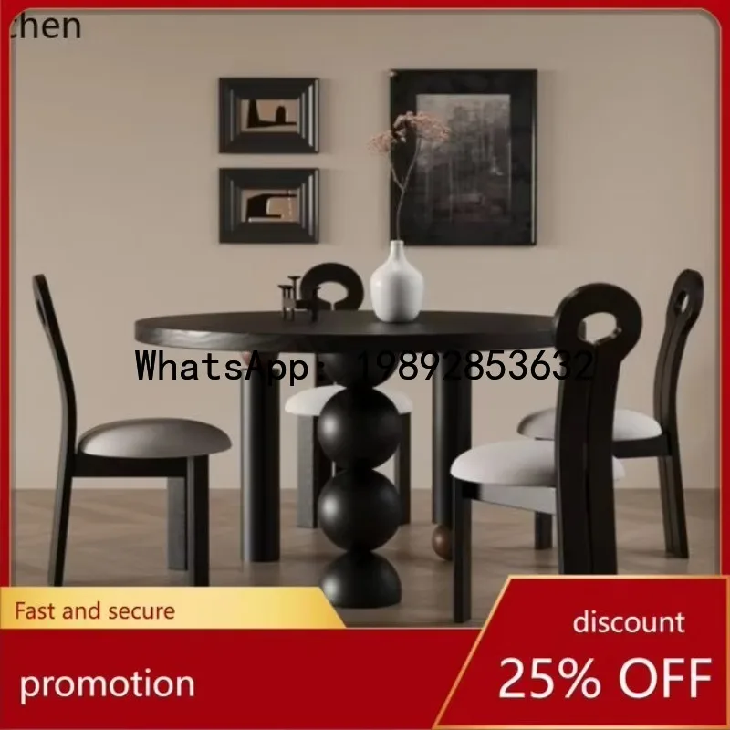

B-1 Black Solid Wood Dining Table Vintage Round Round Table Living Room Decoration