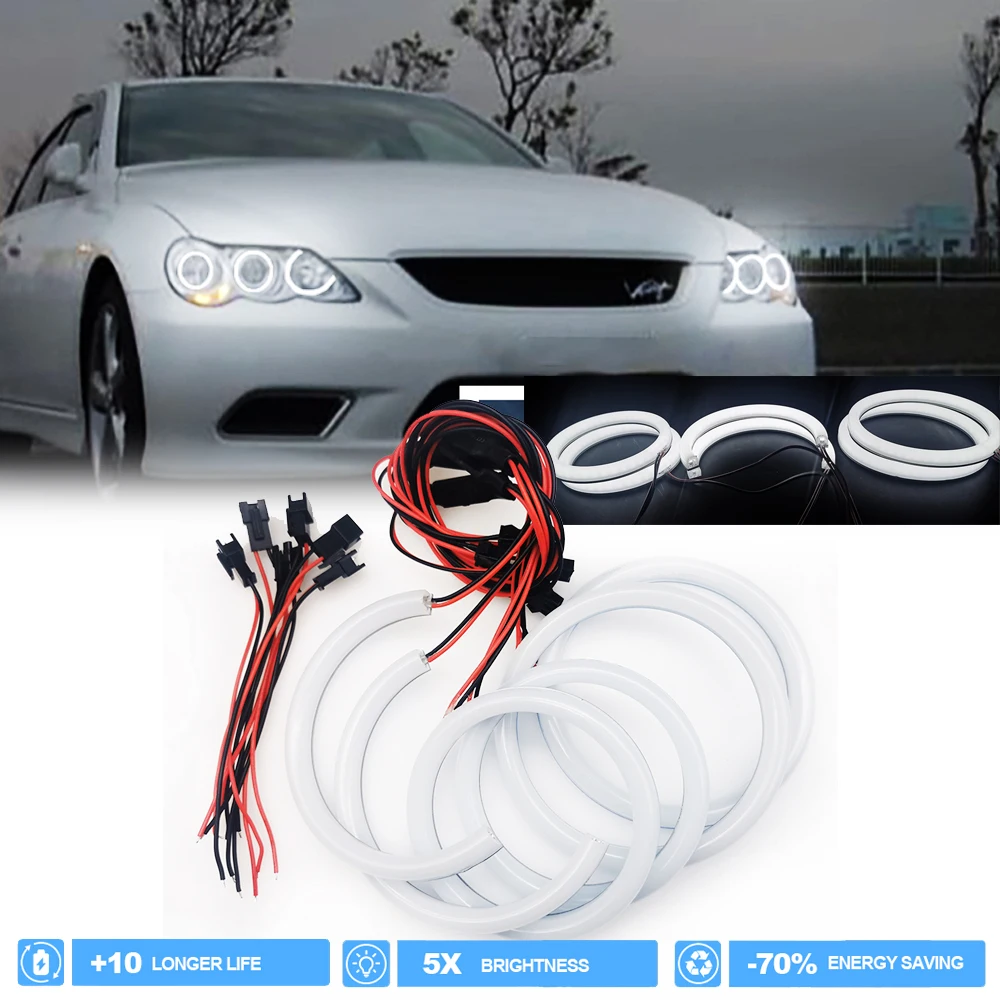 

6 шт. без ошибок светодиодные фары DRL Halo Ring Angel Eyes Cottont Light для Toyota Mark X REIZ 2004 2005 2006 2007 2008 2009 6000K
