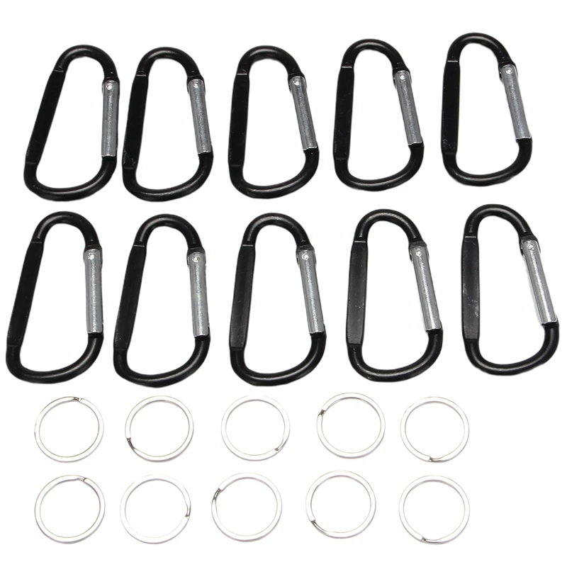 10PCS 3Inch/8CM Aluminum Carabiner Clips,Premium Durable D-Ring Caribeaner With Keyring For Home RV Camping Fishing Hiking Trave