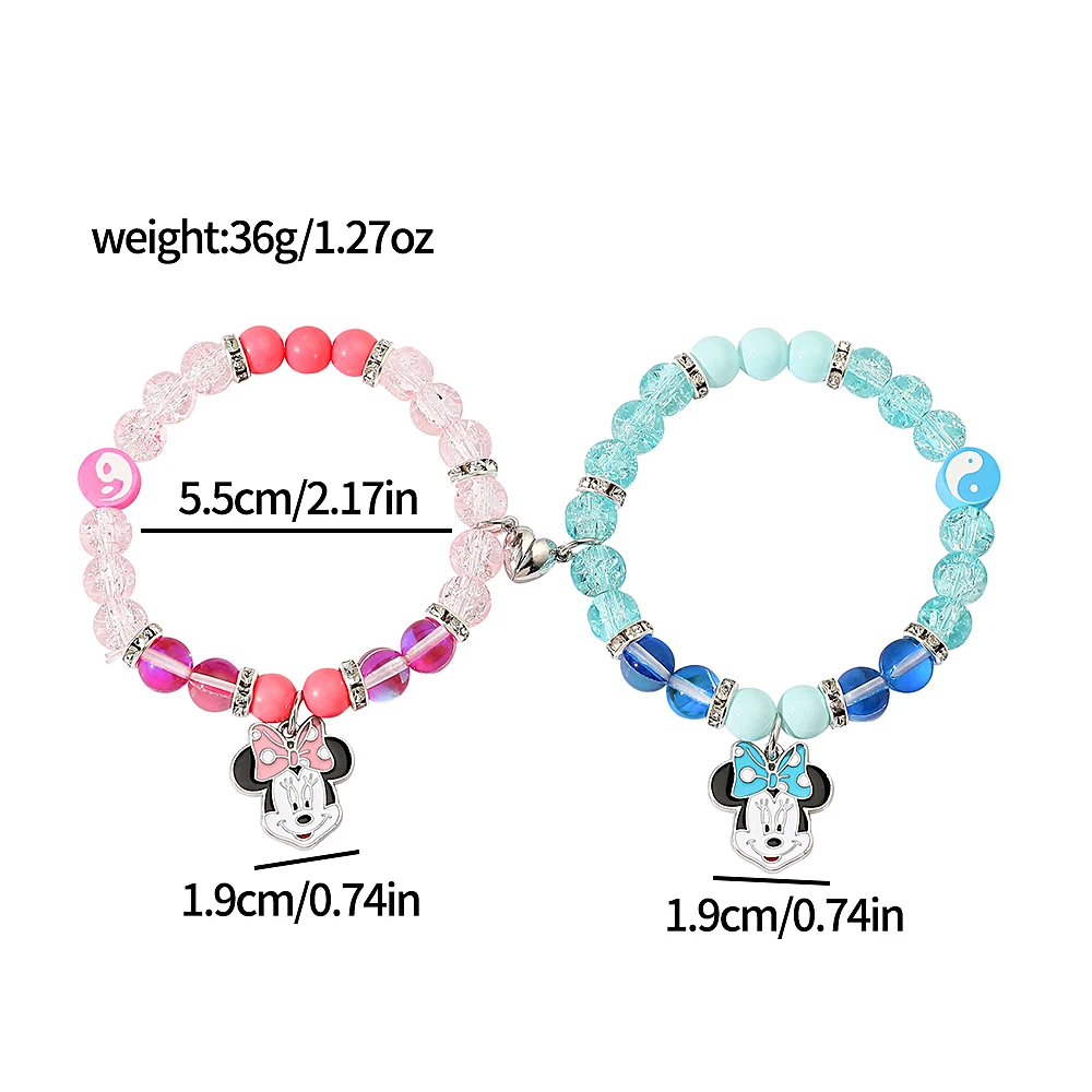 Disney Minnie Magnetic Friendship Bracelets Set for Friends - Charm Design Matching Birthday Gift Idea