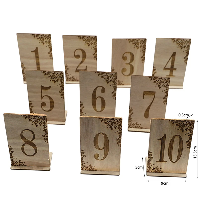 Top-10Pcs 1-10 Numbers Wood Signs Wedding Table Number Wooden Table Numbers Birthday Party Engagement Seat Numbers Sign Gift