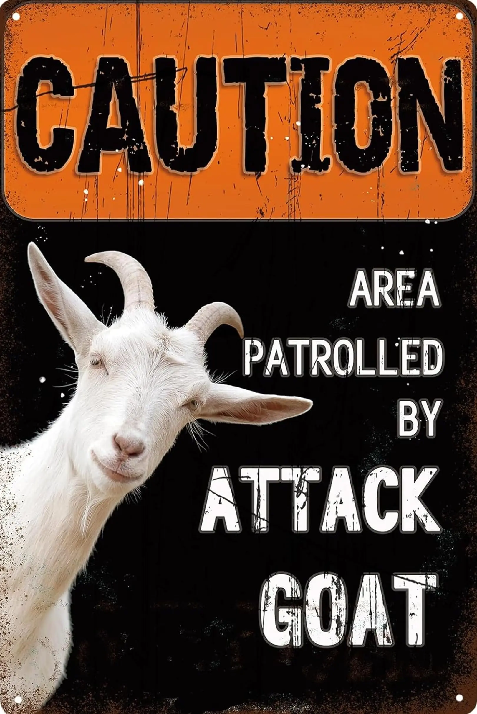 Lustige Ziegen-Blechschilder, Wanddekoration, „Caution Area Patrolled by Attack Goat Iron Garden“, Metallschild „Goat Kind“, Vintage-Metallblechschild Wa
