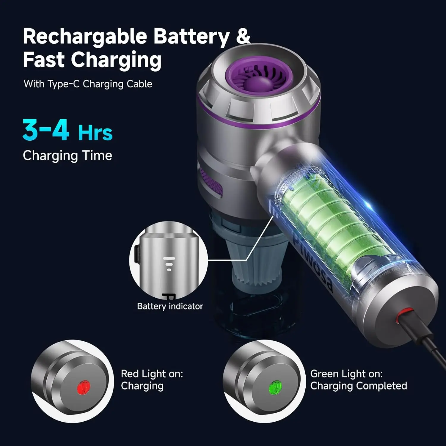 Handheld Vacuum Cordless, Car Vacuum Cleaner with Brushless Motor, Strong Suction Vacuum & Compressed Air Dusters with LED Light