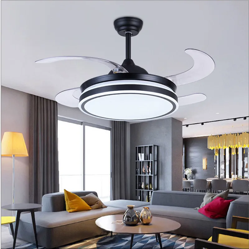 Retractable ceiling fan Air purifying led light celling fan modern bedroom smart remote control large hotel ceiling fan