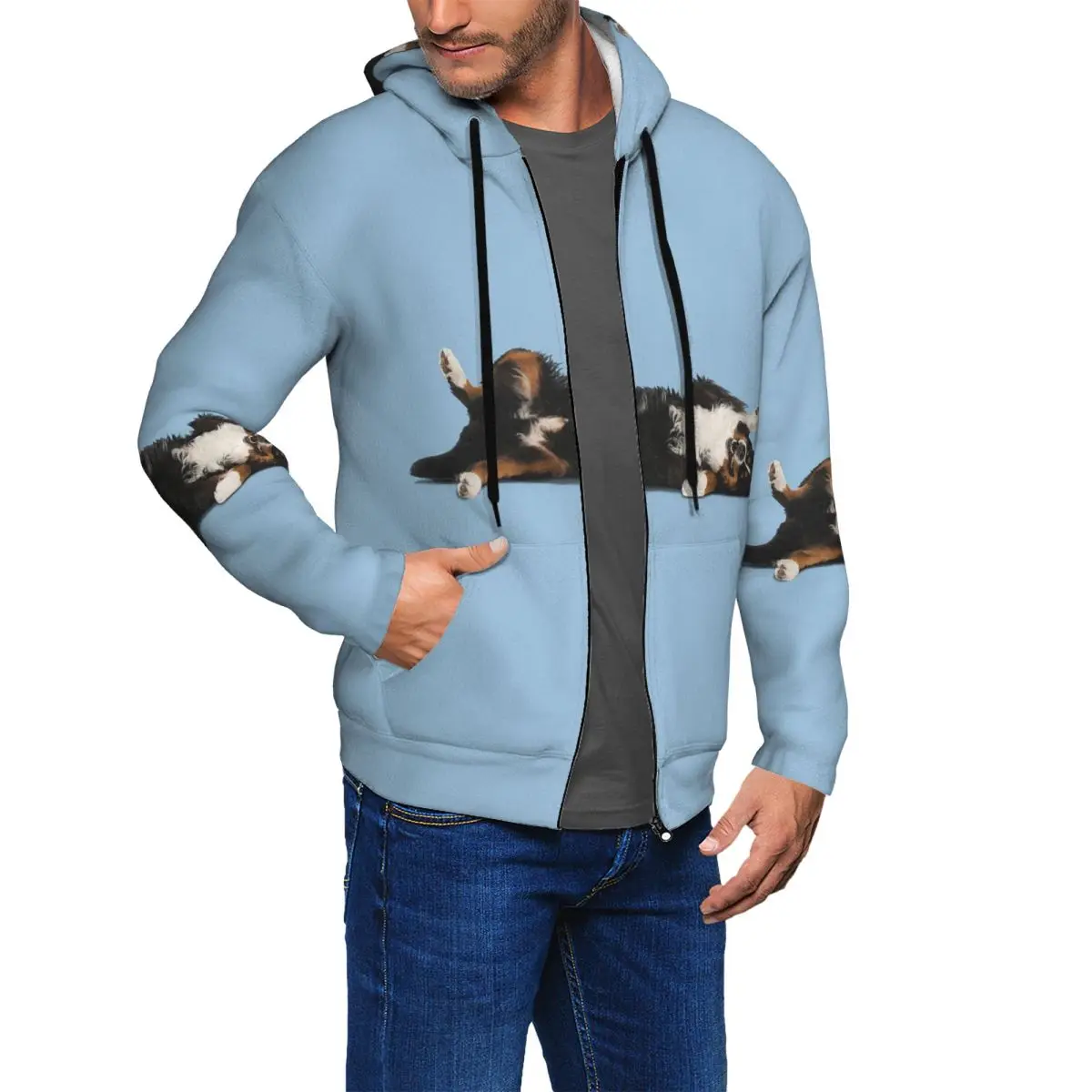 Bernese Mountain Dog Zipper Hoodies Harajuku Pullover Autumn Winter Men Women Sweatshirts Long Sleeve Tops