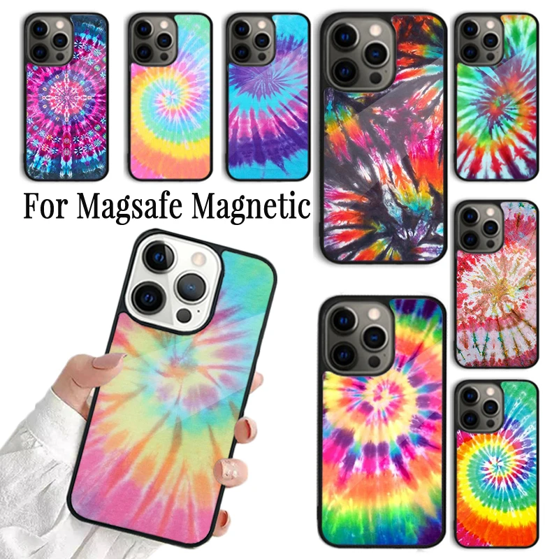 Coque Phone Case For iPhone 16 15 14 13 12 11 Pro Max Plus Magsafe Magnetic Wireless Charging Cover Trippy Tie Dye Hippie Art