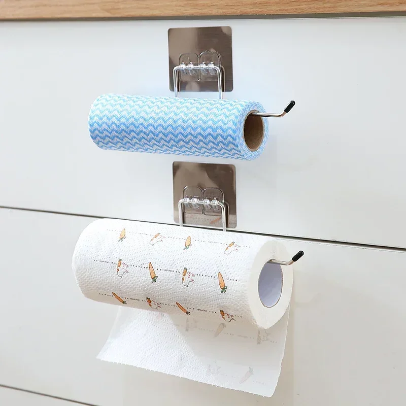 Kitchen Paper Roll Holder Bathroom Toilet Pape Storage Rack Towel Rack Cabinet Rag Hanging Holder Self-adhesive Kitchen Hook