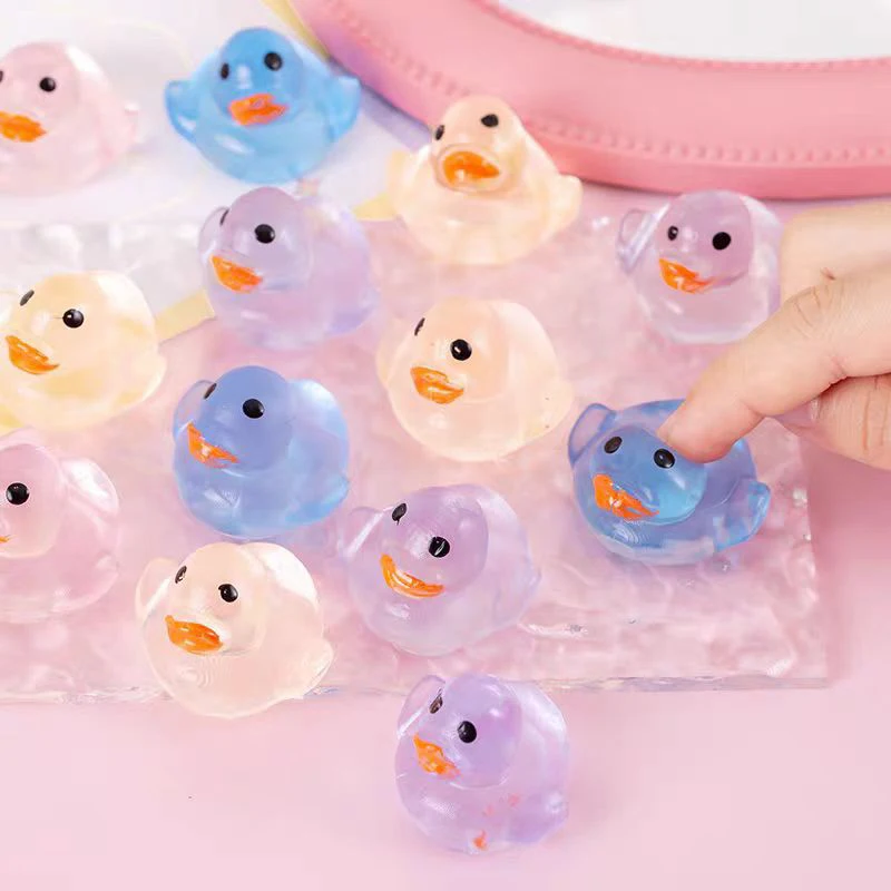 20pcs/bag Fidget Transparent Duckling Squeeze Stress Relief Toys Creative Mini Crystal Duck Cute Cartoon Decompression Toys