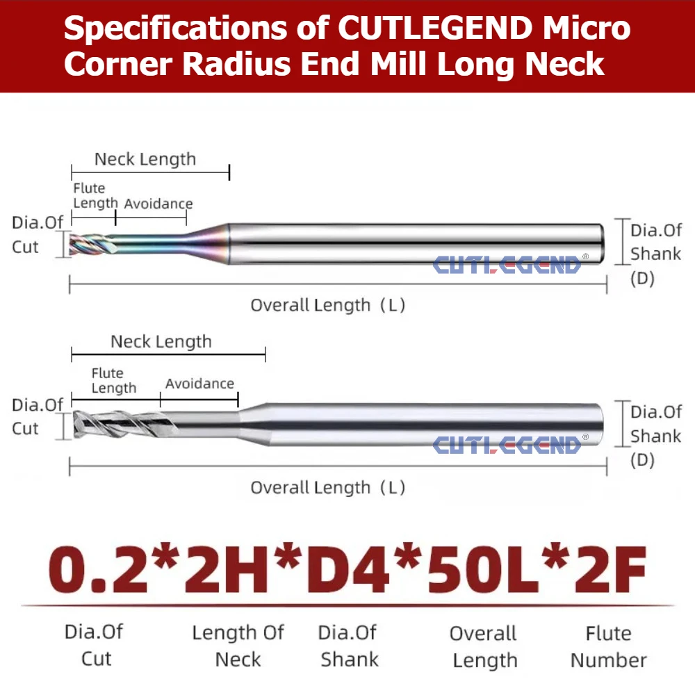 CUTLEGEND Vollhartmetall-Mikrofräser mit langem Hals 0,1mm~3mm CNC-Bearbeitungswerkzeug für Aluminium, Kupfer, Elektroden, Kunststoff und Nichtmetalle – Detail 3