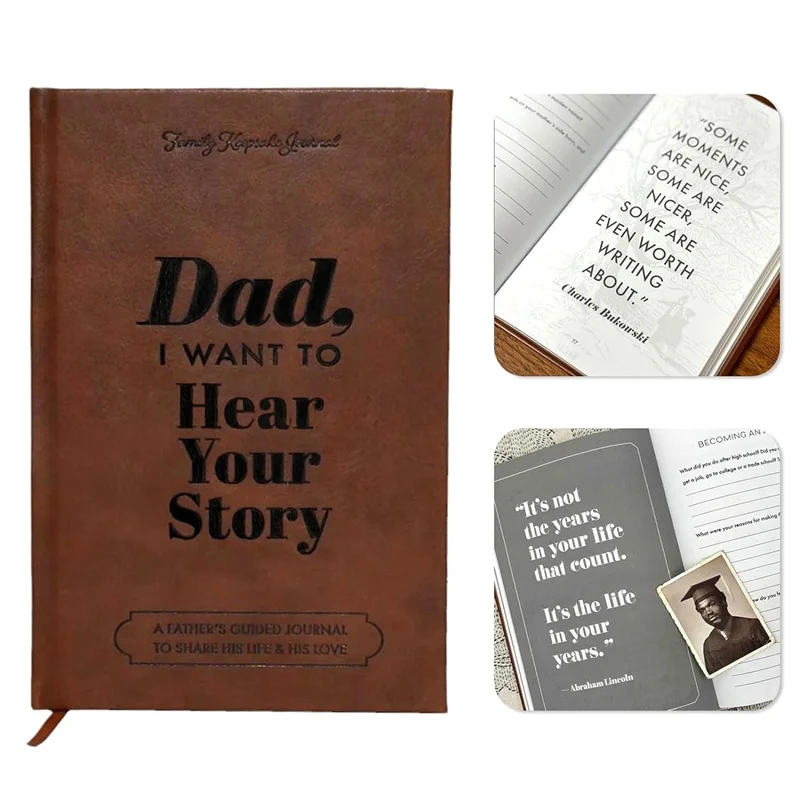 

Dad I Want To Hear Your Story Journal Brown Leather Father's Guided Journal Book Portable Notebook School Gift