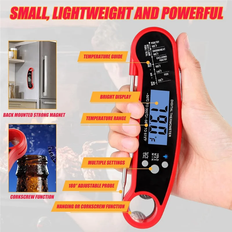 A96I-Digital Meat Thermometer Food Thermometer Instant Read Food Thermometer Foldable Probe, Cooking Thermometefor Home Outdoor