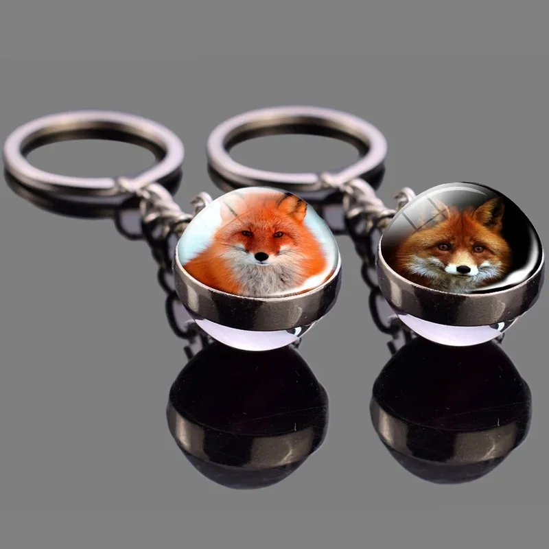 

Fox Keychain Glass Ball Pendant Red Fox Stuff Key Rings Animal Key Chain Glass Cabochon Ball Jewelry Men Women Fashion Gifts