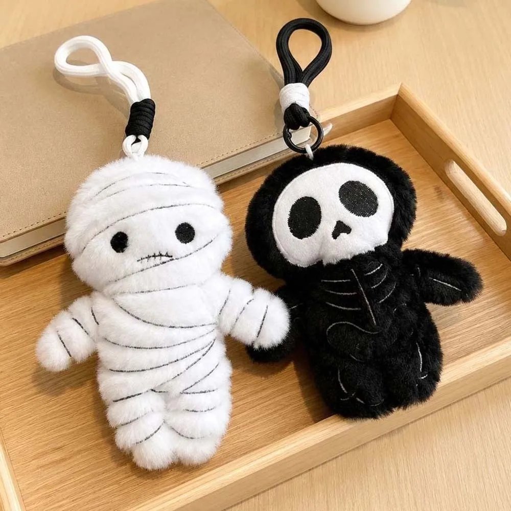 Soft Texture Mummy Key Chain Lightweight Compact Size Halloween Stuffed Fluffy Surface Adorable Appearance Skull Bag Pendant