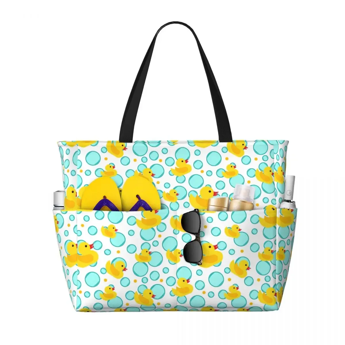 Custom Yellow Rubber Ducks And Bubbles Grocery Shopping Tote Bag Women Big Capacity Animal Gym Beach Travel Bags