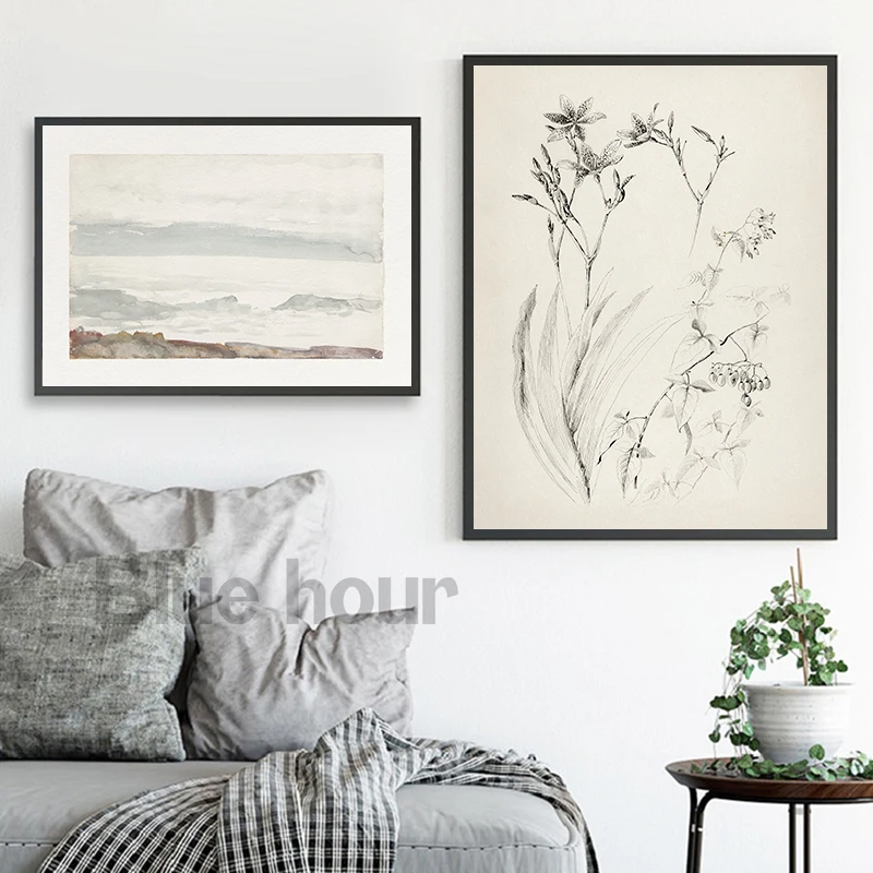 Vintage Birch Tree Sketch Art Prints Antique Botanical Drawing Canvas Poster Rustic Country Farmhouse Wall Painting Home Decor