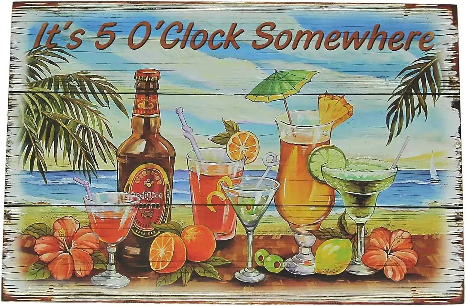 Happy Party Hawaiian Style Metal Tin Sign its 5 oclock somewhere Funny Poster Bar Club Living Room Kitchen Home Art Wall Decor P