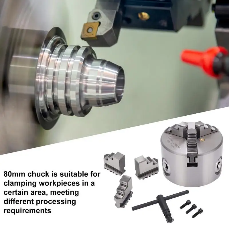 

Lathe Chuck Jaws Self-Centering Metal Chucks Lathe Tool Set Mini Lathe Chucks Alloy Jaws 80mm 3 Jaw Chuck Lathe Accessories