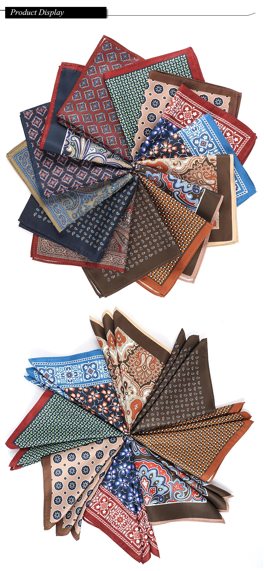 Tailor Smith Men's Classic Red Khaki Print Dot Handkerchiefs Paisley Floral Pockets Square Wedding Hankies Business Gift for Him