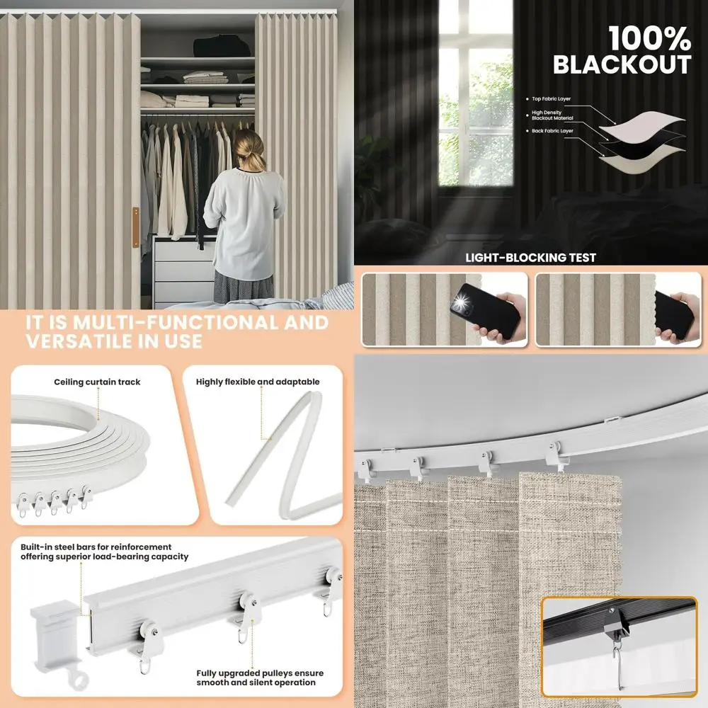 

Space-Saving Off-White Accordion Curtain, Ceiling Track, Tool-Free Install, 100 W x 84 L