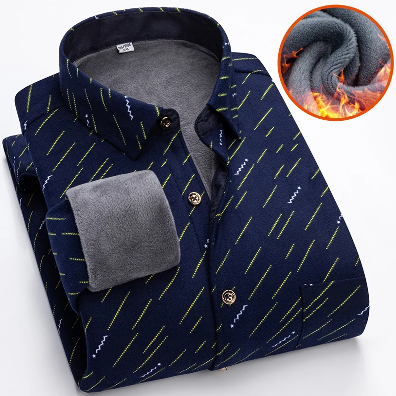 Men Winter Fleece Shirts Male Long Sleeve Casual Plaid Shirts Good Quality Man Thicker Warm Slim Fit Shirts Size L- 5XL