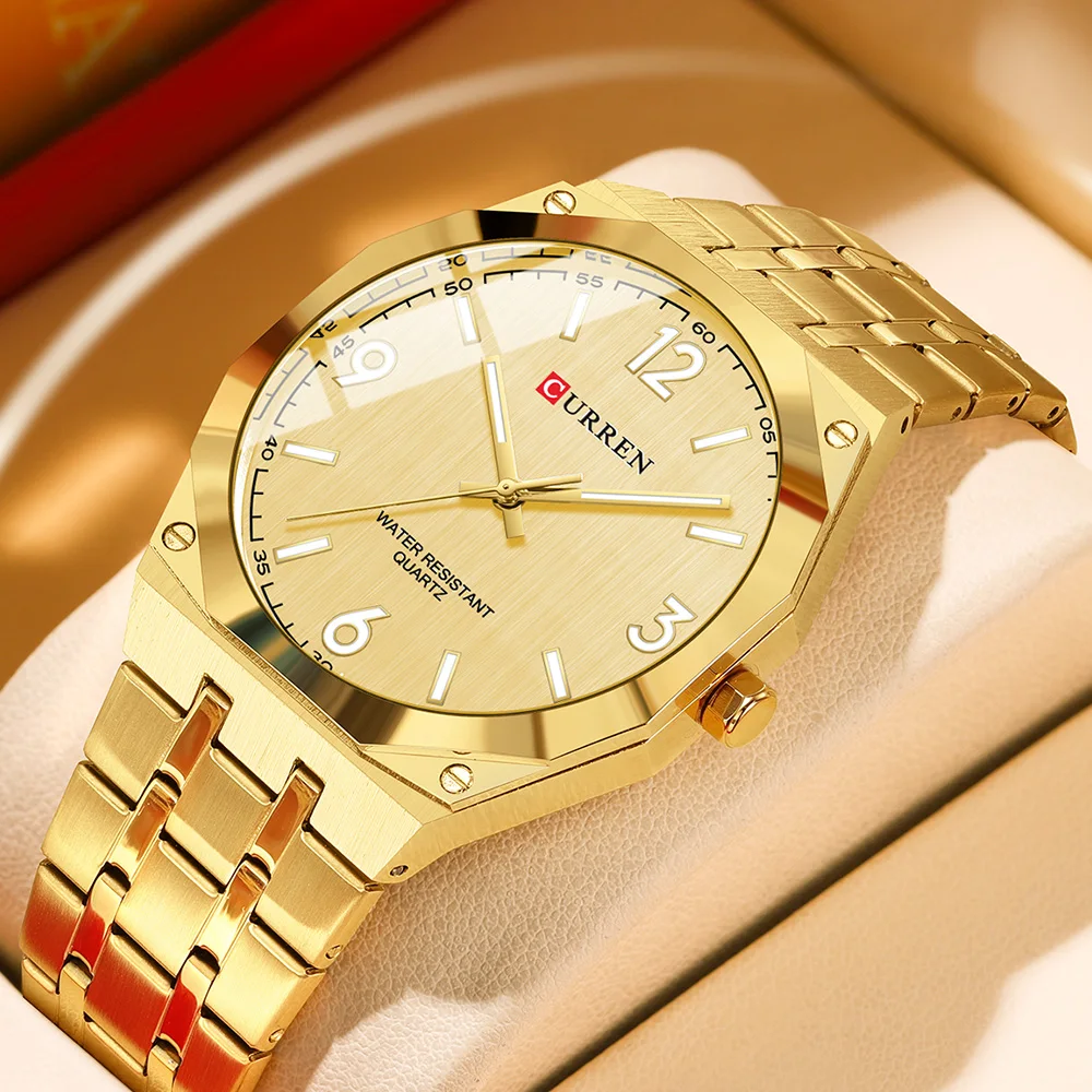 2026 Male Fashion Men Quartz Watch Stainless Steel Band Luminous Business Casual Wristwatch Octagonal Bezel Mineral Glass Dial