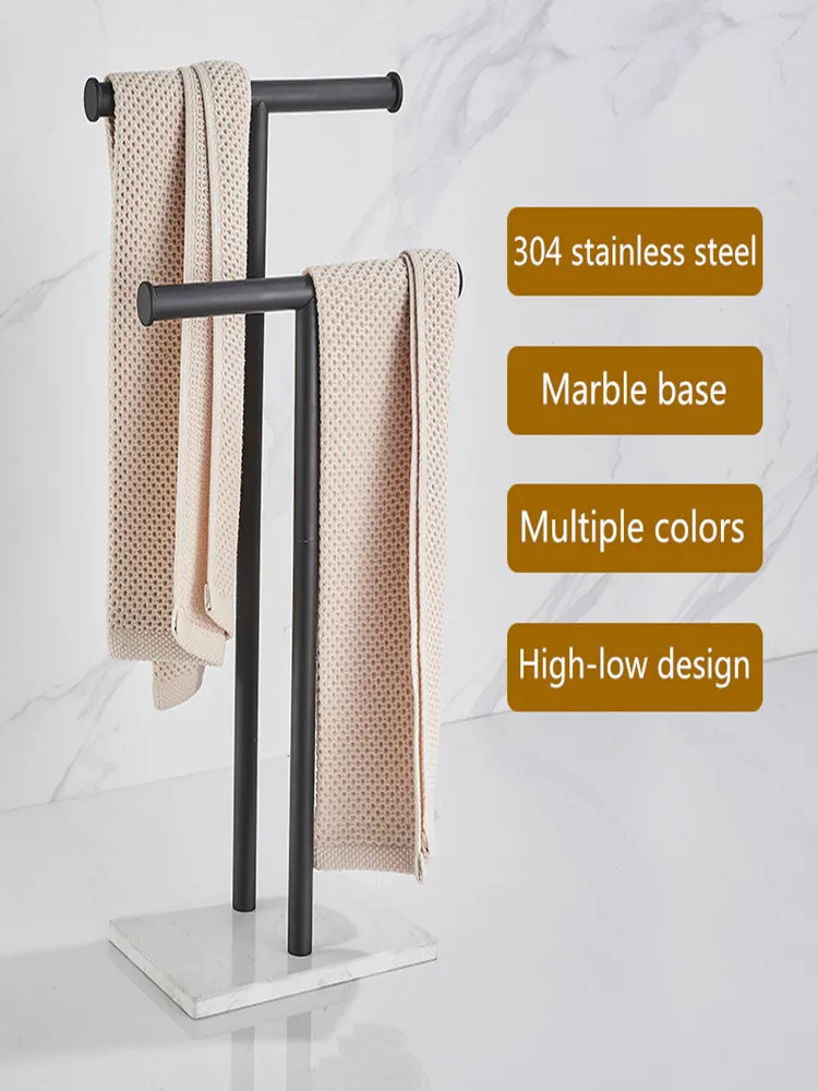 black towel rack stainless steel marble base removable freestander high and low design multiple colour Bath towel holder silver