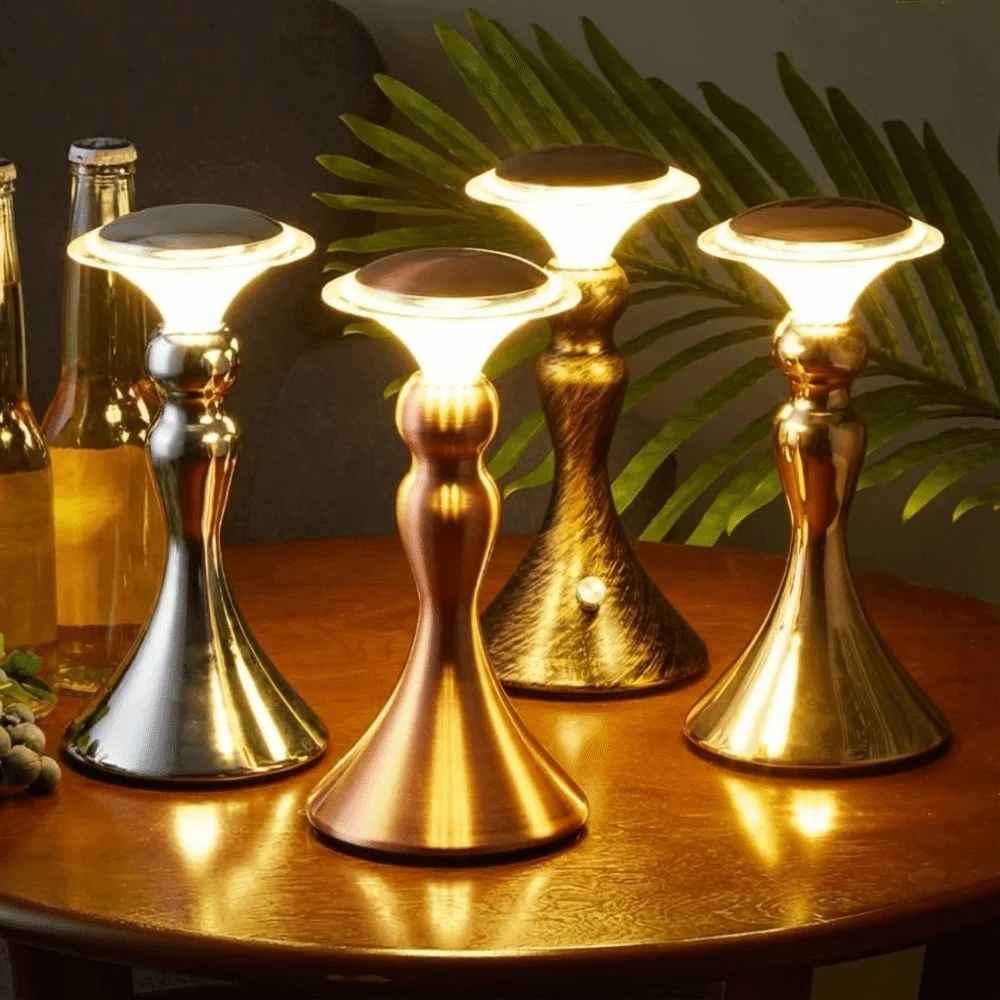 

European Style Bar Table Lamp Touch Control Rechargeable Retro Desk Lamp Metal 3 Color Lights LED Reading Lamp Cafe Desk Lamp