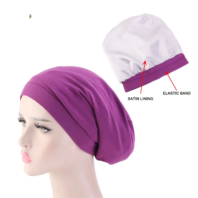 New Women Satin lining Chemo Cap Elastic band Night Sleep cap Cancer Chemotherapy Chemo Beanies Cap Headwear Hair Accessories