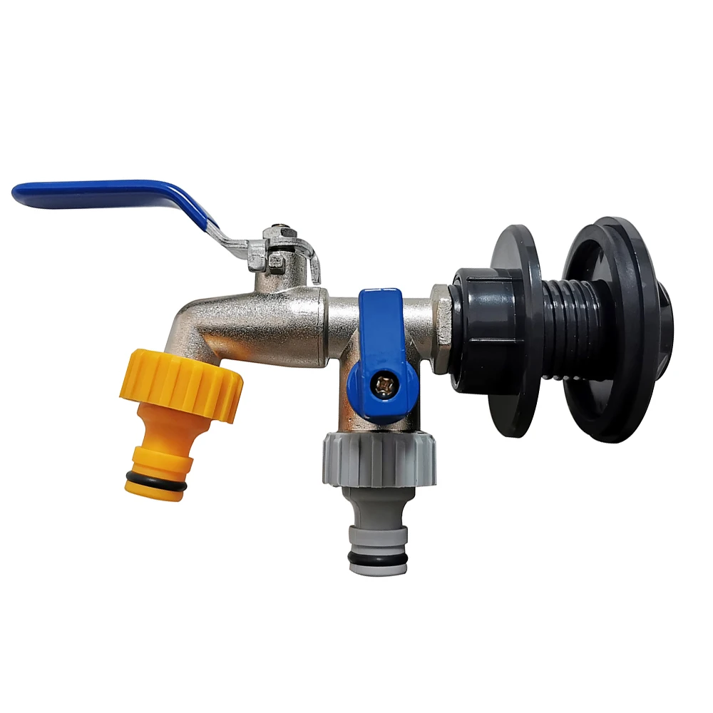 Double nipple faucet Bucket 1/2'' faucet Installation kit for 1000L water tank outlet faucet Garden irrigation water pipe joint